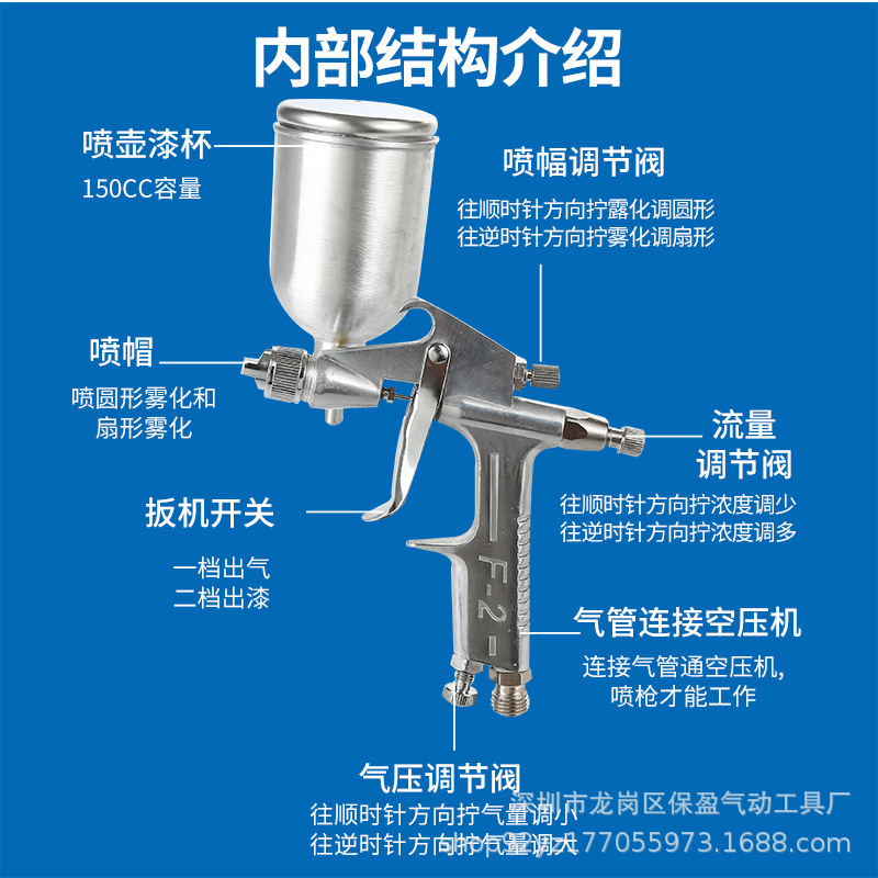 专业小面修补喷枪F-2喷漆枪外贸热销高质量优品涂漆雾化细腻