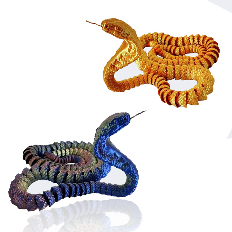 3D printed cobra figurine, movable ornament, creative prank snake toy, available in multiple colors.