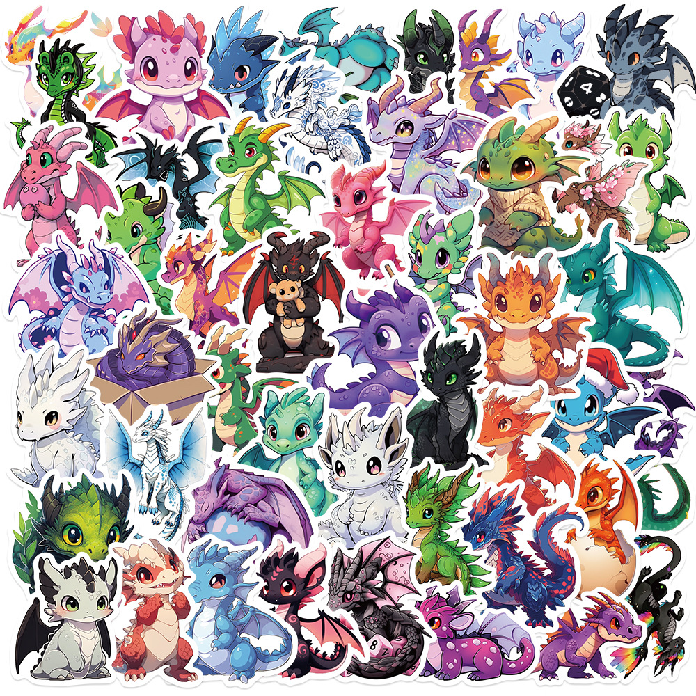 50 cartoon European dragon stickers Q version cute graffiti luggage notebook skateboard self-adhesive stickers
