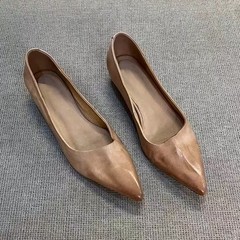 羊皮版~尖头气质低跟单鞋女浅口通勤鞋一脚蹬法式简约职业工作鞋