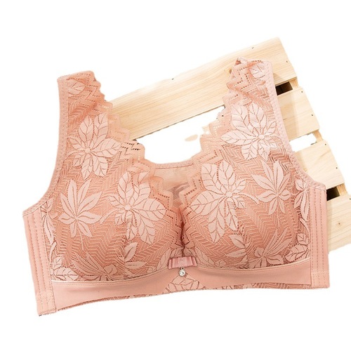 Thin lace underwear for women, large size, big breasts, small size, no steel ring, gathering anti-sagging, secondary breasts, breathable bra, beautiful back
