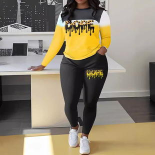 Fashion Suit Women's 2024 Summer New Letter Printed Long Sleeve T-Shirt Casual Sweatpants 345