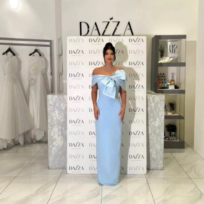 European and American Amazon's New Blue One-Shoulder Bandage Dress, Elegant and Elegant French Evening Dress for Ladies