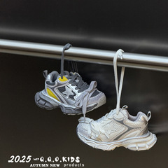 QQO童鞋 2025秋款儿童做旧老爹鞋男女童轻便透气绑带运动鞋跑步鞋