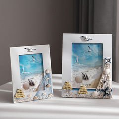 Ocean-style frame, wooden antique, tabletop picture frame, Mediterranean 7-inch, picture frame, tabletop decor set