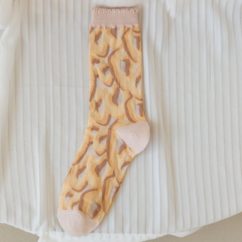 Calzini estivi sottili da donna 2025d 2025d, a metà polpaccio, alla moda, stile foresta floreale, in seta di vetro traspirante, calzini JK_voghion.com