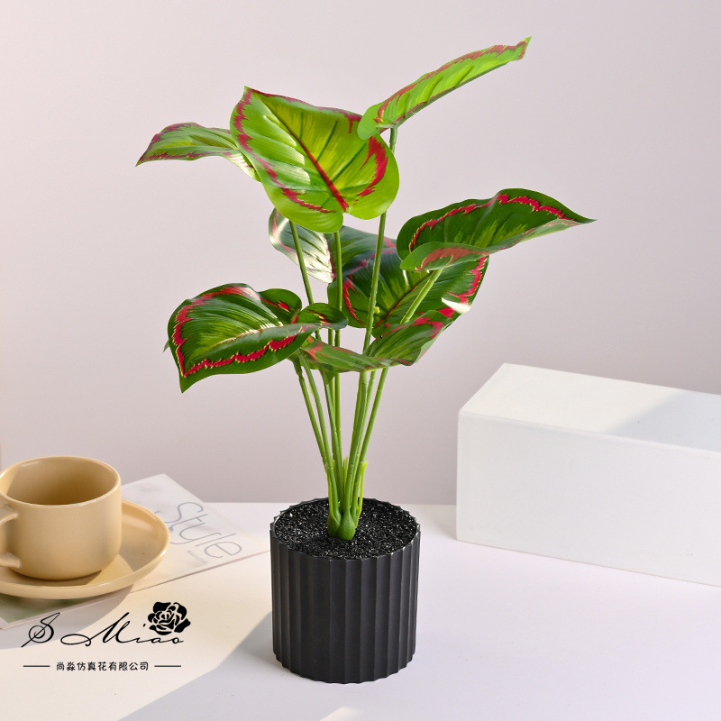Plantas verdes de 9 hojas, plantas en macetas de simulación, flores artificiales, decoración de estudio fotográfico para el hogar creativo, plantas verdes artificiales, bonsai de simulación image 10