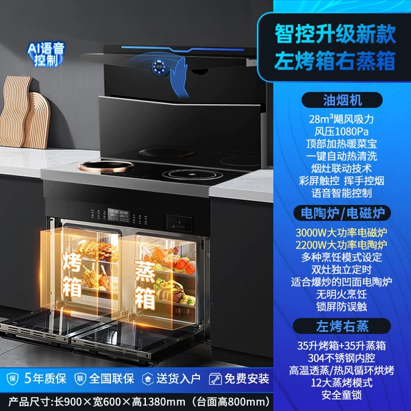 Pure electric induction cooker + electric ceramic stove (roast on the left and steam on the right)