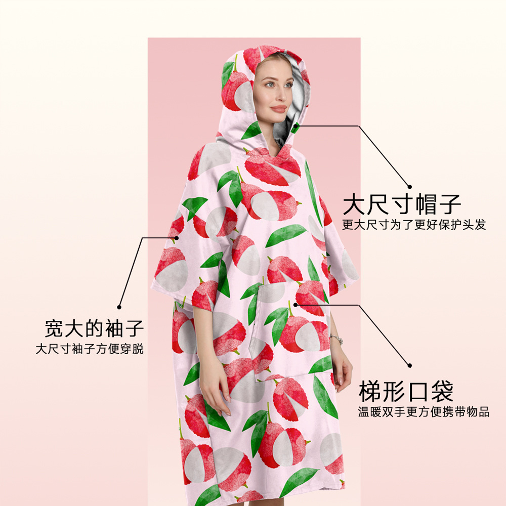 Toalla de baño para adultos con capucha de microfibra Toalla de baño de playa absorbente de secado rápido bata de baño de terciopelo de doble cara