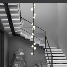 斜頂樓梯間燈長吊燈全銅輕奢現代簡約鋼桿舞創意別墅復式樓梯吊燈