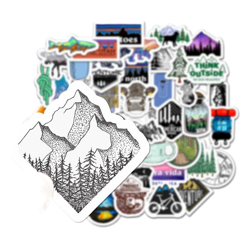 Outdoor natural camping adventure stickers waterproof water bottle kettle mountain decals bumper skateboard electric car stickers