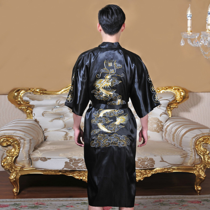 Wholesale One-sided Dragon Robe Chinese Style Silk Couple Embroidered Dalong Xi Nightgown Loose Long Men's Hotel Bathrobe Wholesale One-sided Dragon Robe Chinese Style Silk Couple Embroidered Dalong Xi Nightgown Loose Long Men's Hotel Bathrobe