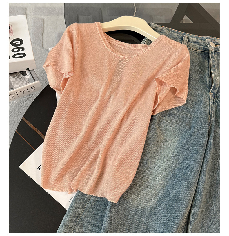 Women's Clothing Women's Summer New Casual Sports Fashion Suit Round Neck Back Tie Hollow Short Sleeve Denim Pants Two Piece Suit_mkmklike.com