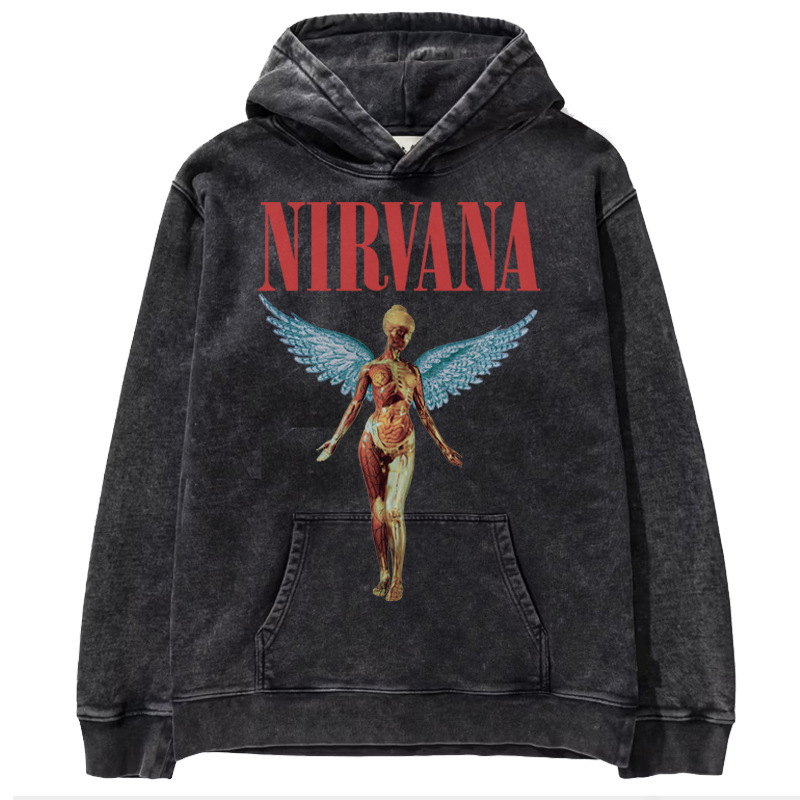 Nirvana Nirvana Rock American retro Vintage washed batik distressed long sleeve trendy hooded sweater