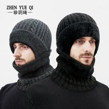 冬季新款麻花加厚仿貂毛围脖帽子两件套男户外防寒骑车护耳针织帽