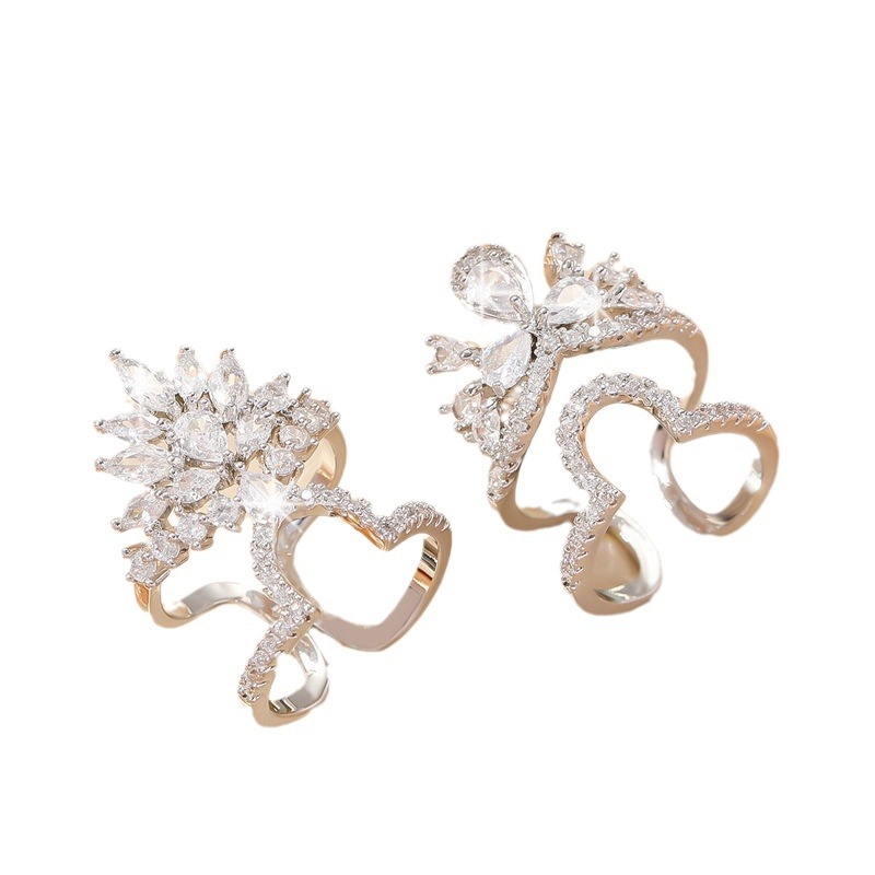 Small Niche Design Open Mouth Ring Women's Trendy Fashion Personalized Ring Sweet And Versatile Diamond Studded Index Finger Ring Bracelet_voghion.com