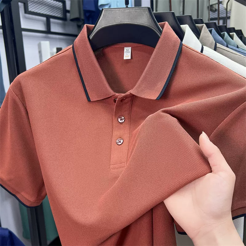 2025夏季新品条纹男式短袖翻领Polo衫休闲男装百搭上衣一件代发