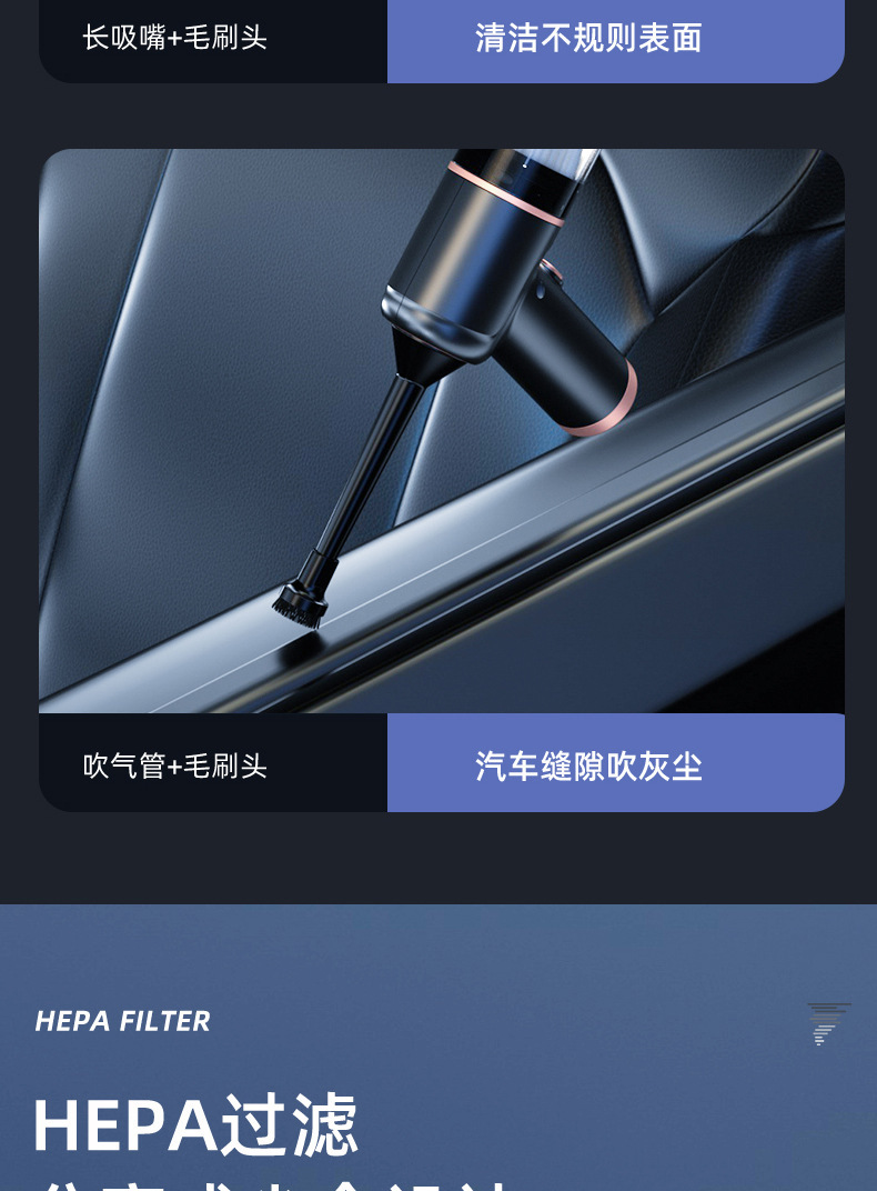 Car Vacuum Cleaner, Wireless Portable Mini Vacuum Cleaner, Multi-Functional Blowing, Suction, and Extraction All-In-One Machine, High Power and Long Battery Life