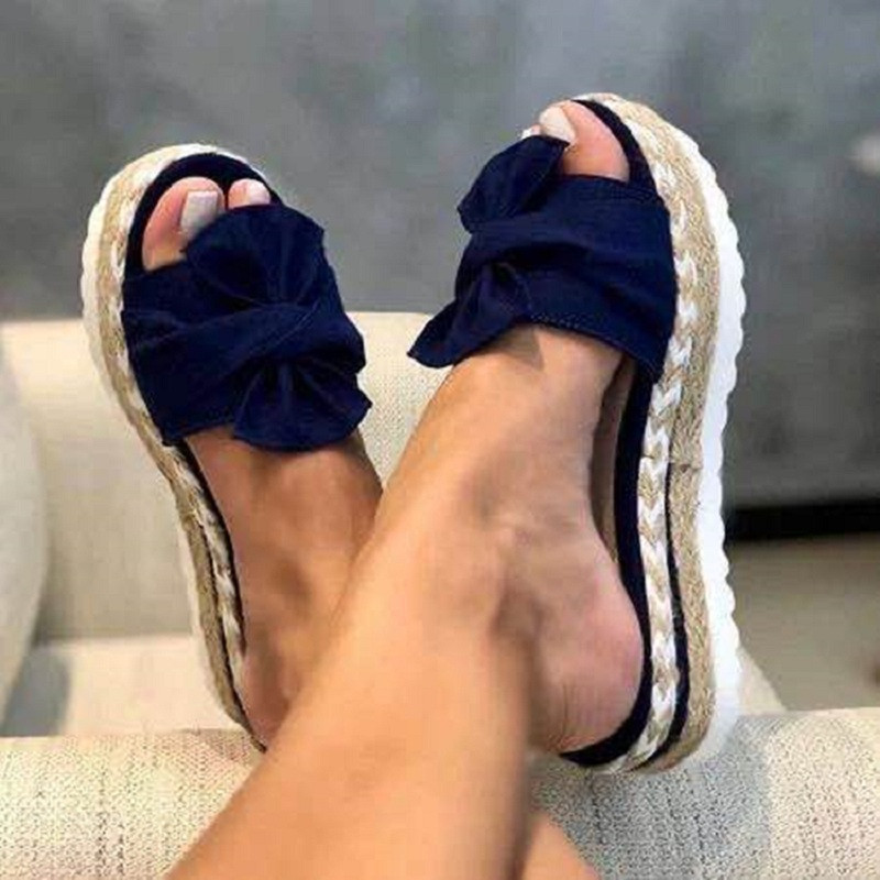 Summer wedge heel bow sandals for women, large-sized thick-soled rope beach shoes, large-sized women's shoes, size 43 wholesale undefined