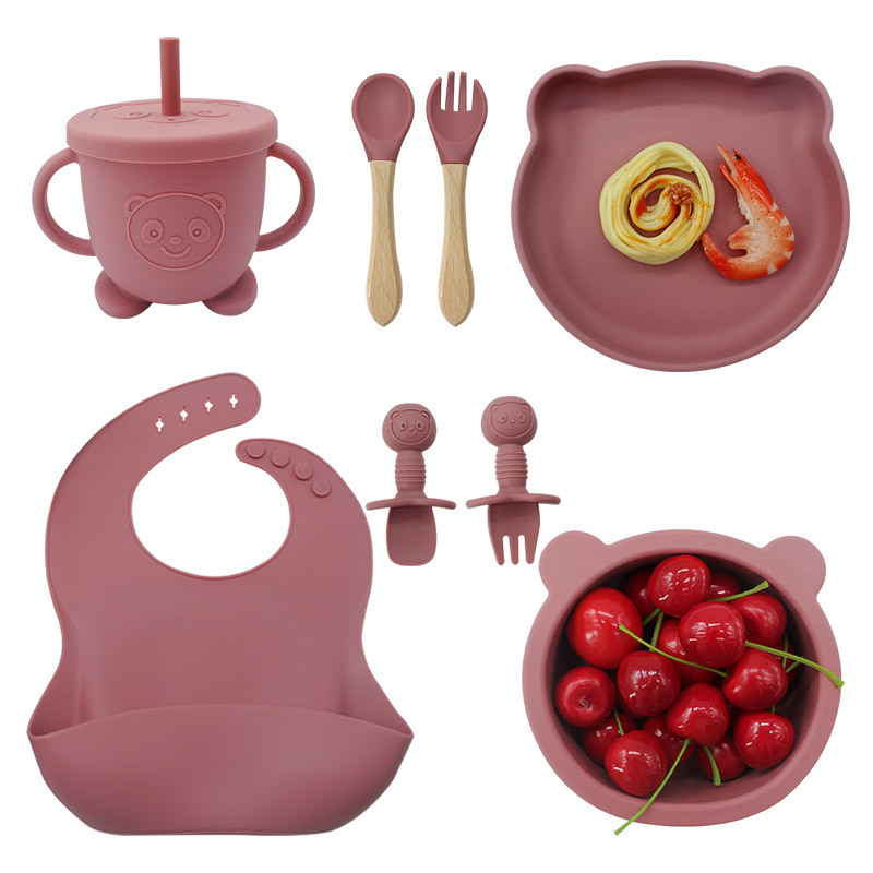 Oso vajilla traje de silicona bebé vajilla de dibujos animados oso plato tazón niños alimentación vajilla traje de comida complementaria