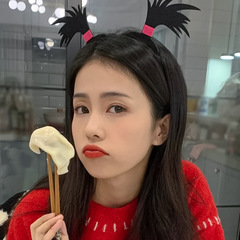 網紅同款搞怪趣味小辮子發箍直播道具可愛賣萌羊角辮髮卡頭箍髮飾