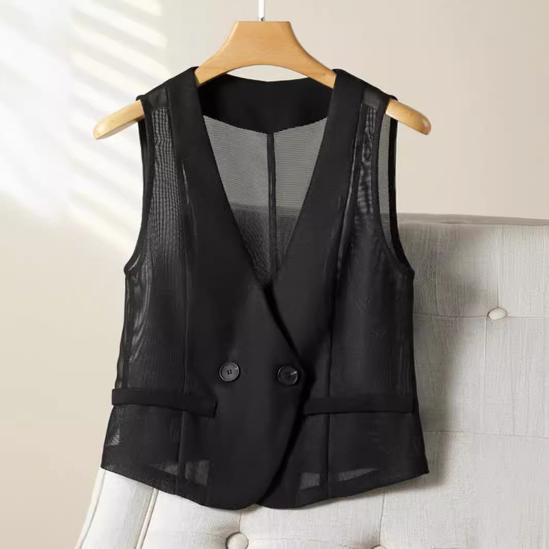 Summer Vest for Women 2026 New Fashion Design Slim Short V-Neck Mesh Vest Outerwear Niche Style