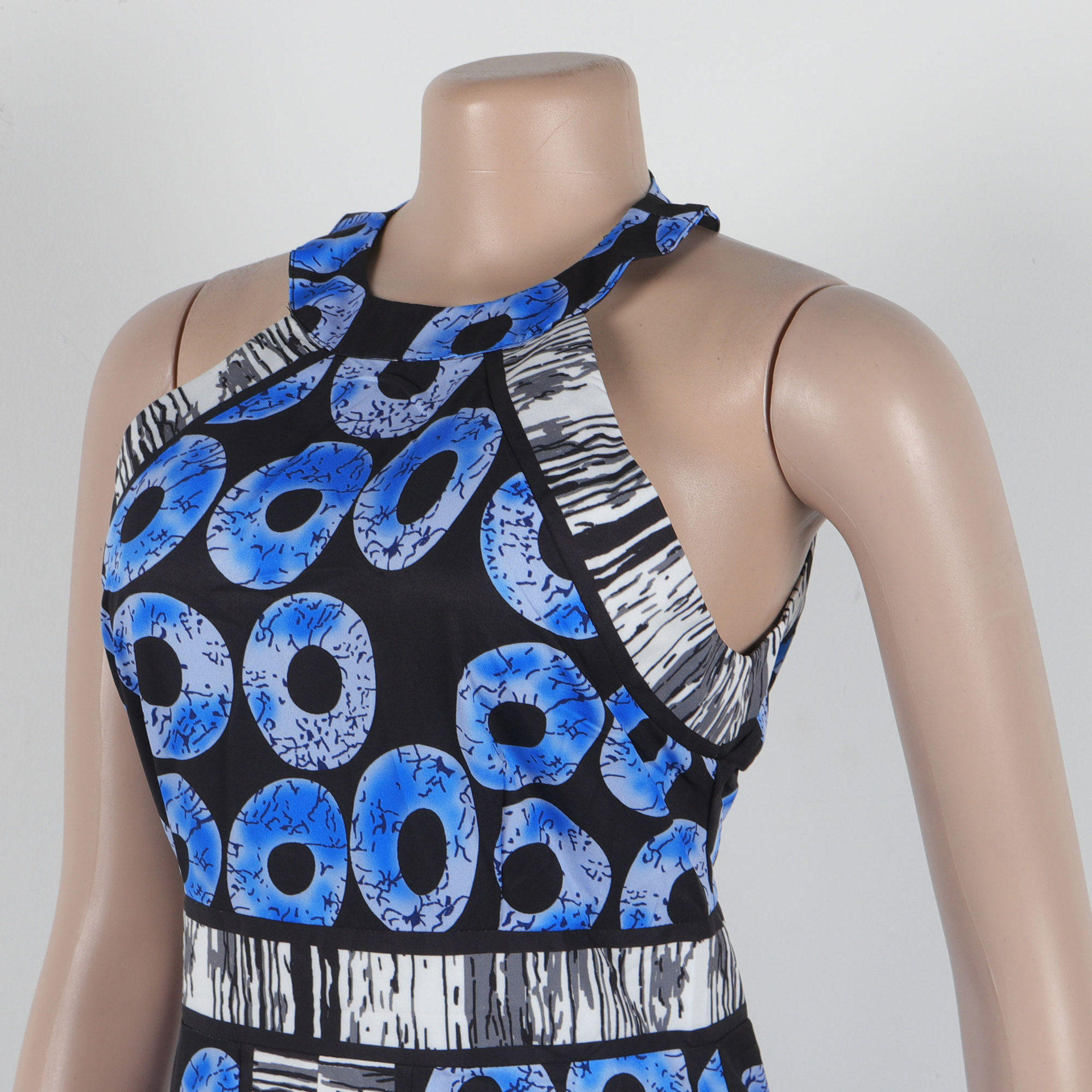 Women's Printed A-line Dress With Fitted Waist And Front Slit_voghion.com