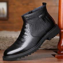 老人头鞋头层牛皮中帮短靴切尔西正装商务高帮尖头皮鞋男真皮加毛