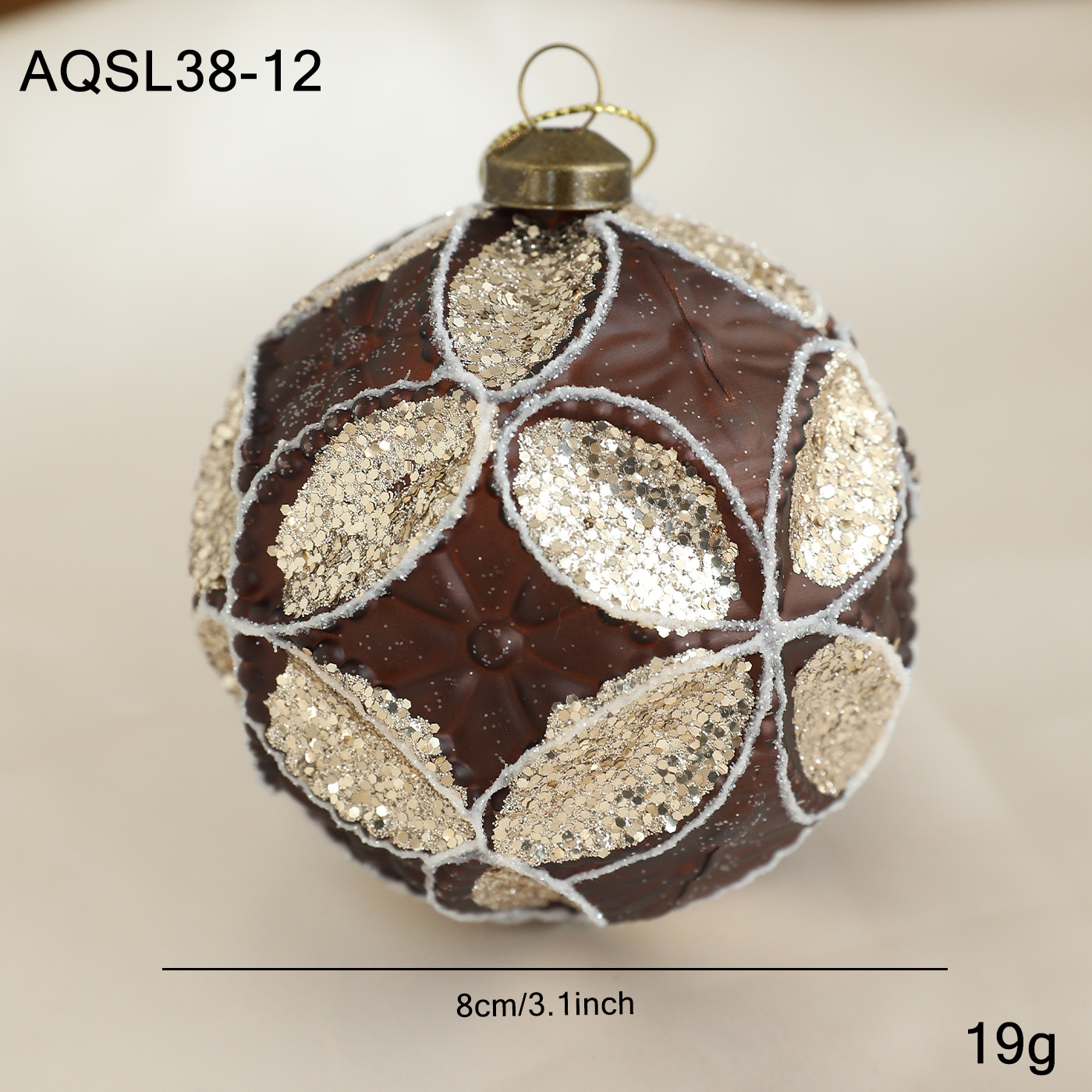 Nuevo producto 8CM bola de Navidad color café polvo oro polvo retro árbol de Navidad colgante bola decoración colgante diseño colgante