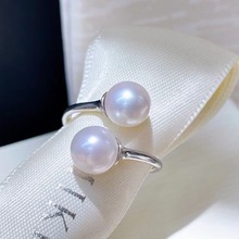 DIY配件 S925经典款简约双珠清新戒指开口可调节半成品空托银饰女