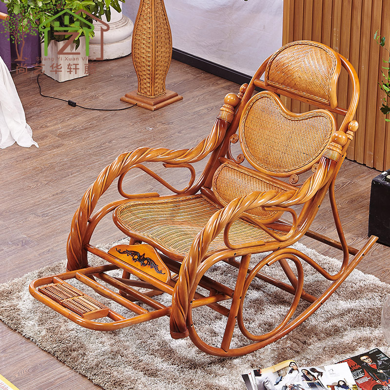 Straight rattan rattan nap chair elderly rocking chair leisure rattan chair balcony rattan chair rocking chair home recliner leisure chair