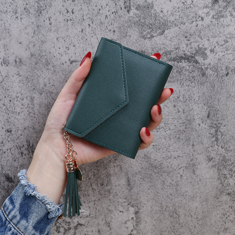 Monedero con borla estilo coreano, cartera corta de tres pliegues para mujer, venta directa de fábrica, popular en plataformas de comercio exterior