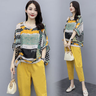 plus size Women's Casual Wear Women's Summer Printed suit Women's 2024 Season New Casual Fashion Western Style Loose Two-piece Set