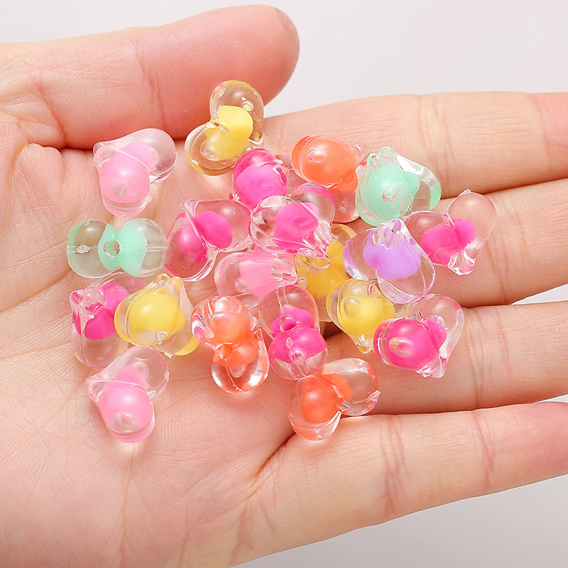 11x12mm cuentas de amor de color interior acrílico transparente cuentas de corazón de桃ar joyas DIY cuentas de collar de pulseras