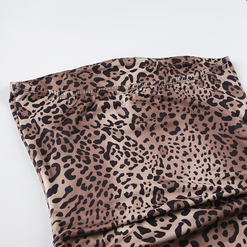 Summer Women Leopard Print Tube Top Dress Street Sexy Sexy Waist Trimming Package Hip A line Vacation Dress