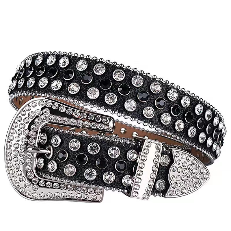 Cinturón de las mujeres remache aleación rhinestone diamante pin hebilla conjunto de tres piezas punk estilo europeo y americano hip hop moda caliente al por mayor