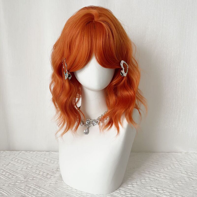 Miss Orange Wig for Women Dirty Orange Short Curly Hair Yabi Wool Curl Vintage Y2K Full Cosplay Wig