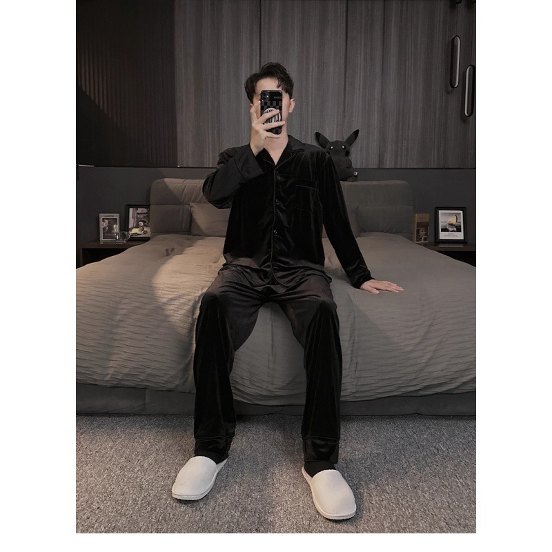 High-End Black Gold Velvet Pajamas Men's Long-Sleeved Spring, Autumn and Winter 2025 New Large Size Loose Men's Home Clothes