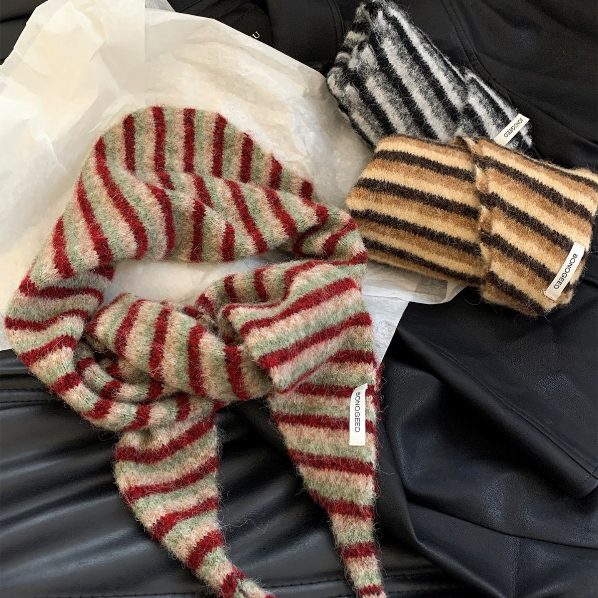 Korean-Style Retro Striped Knitted Triangle Scarf Shawl for Women, Versatile Multifunctional Winter Outerwear, Shoulder Wrap, Neck Warmer for Men