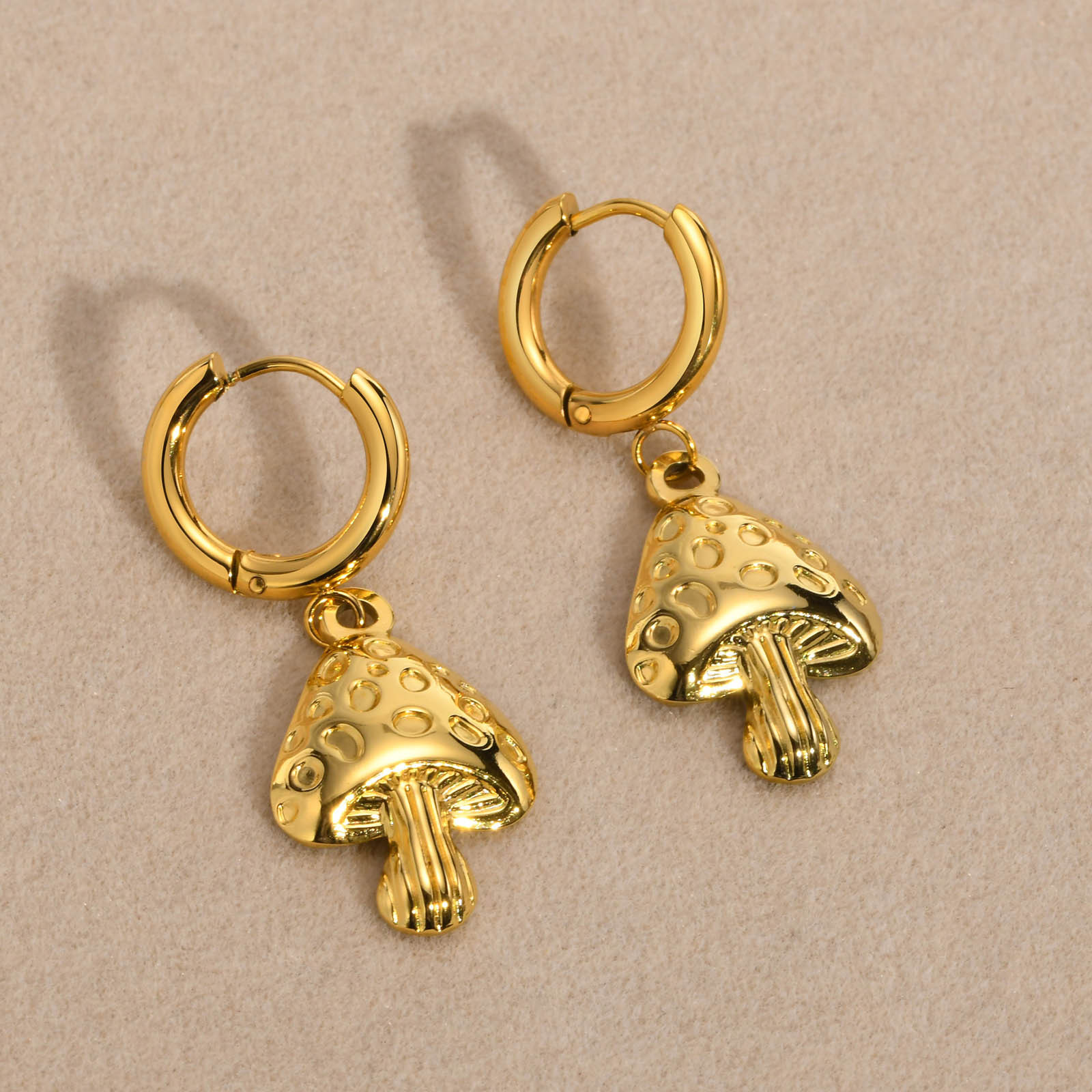 201 Stainless Steel Material PVD Coated Gold Plated Mushroom 201 Stainless Steel Retro Waterproof Non Tarnish 304 Stainless Steel Earrings Necklace