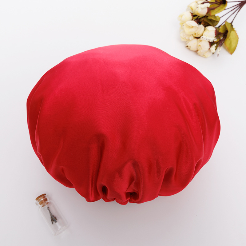 Gorro de Ducha de Doble Capa de Imitación de Seda con Banda Elástica y Hebilla, Ajustable para Viajes y Baño en Casa, Gorro para el Cuidado del Cabello para Mujer