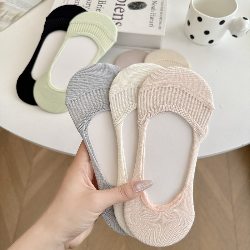 Summer New Women's Socks, Japanese Style, Solid Color, Invisible Socks, Non-Slip Silicone, Shallow Cut, Mesh, Low-Cut Boat Socks