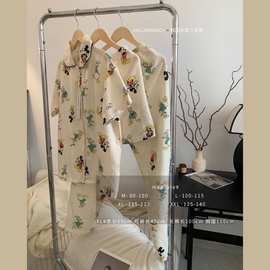 韩国东大门米奇三件套短袖家居服套装云朵空气棉透气舒适睡衣夏季