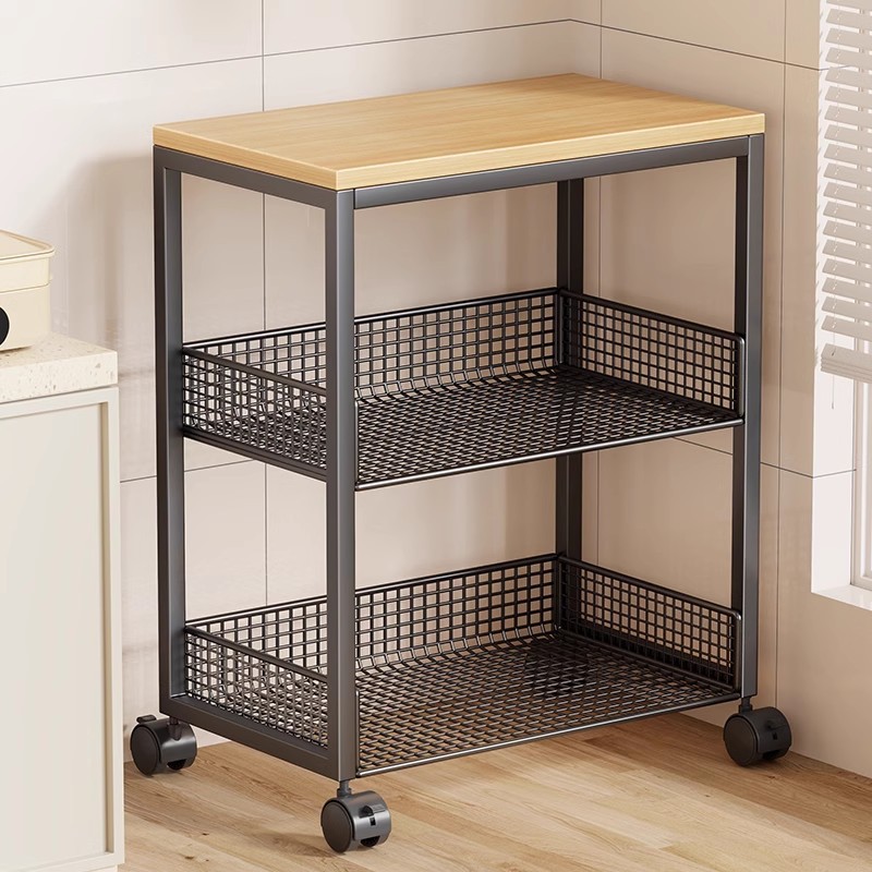 Kitchen Storage Rack Mobile Multi-Layer Household Multi-Functional Storage Floor-Standing Iron Wheeled Shelf Pot Container Trolley