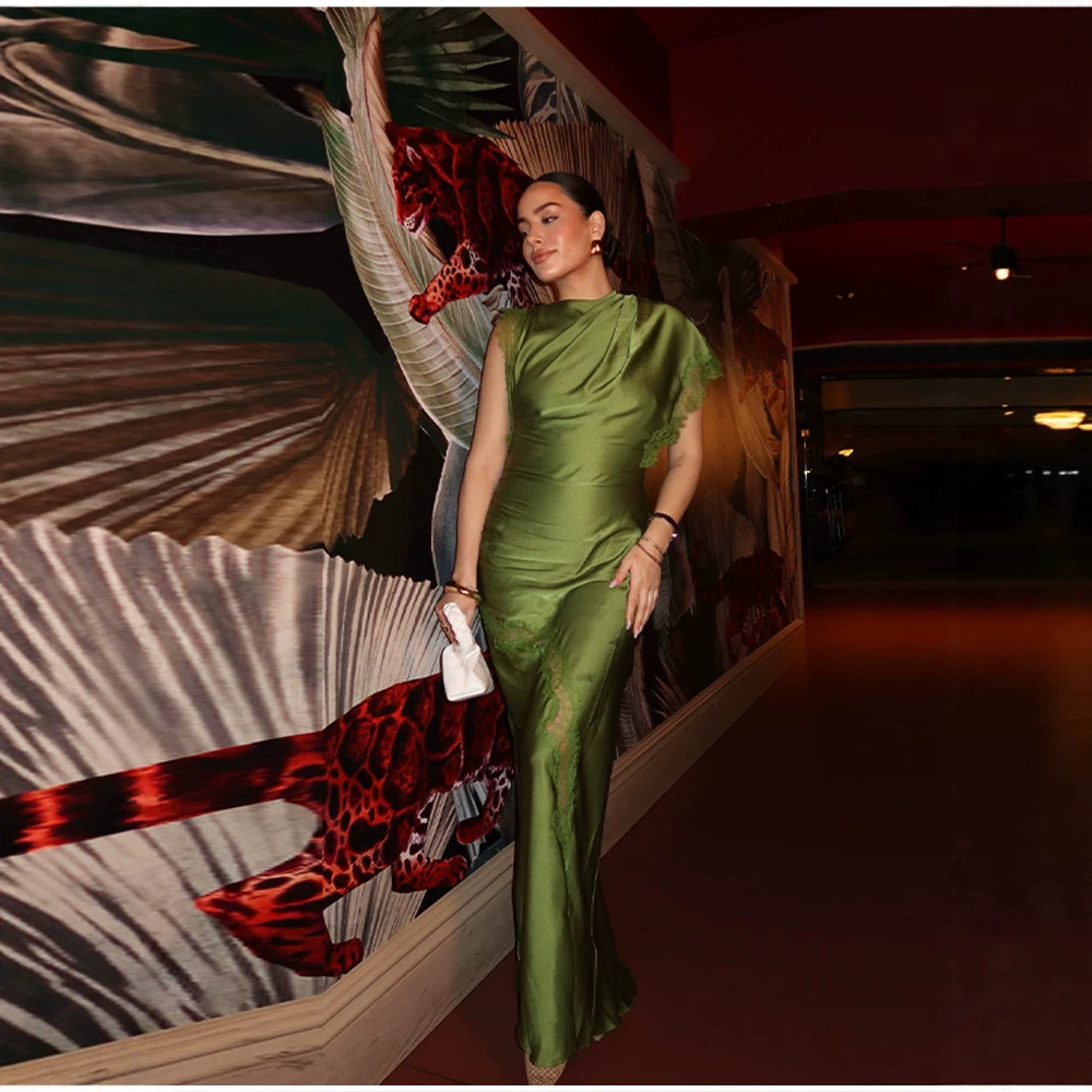 French Retro Satin One Shoulder Dress Slit Design Slim Fit Evening Gown Vintage Formal Party Dress For Women_ecoleips.com