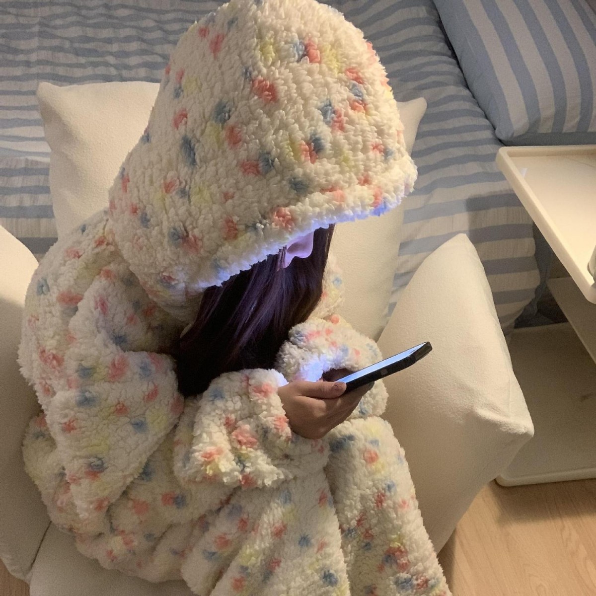 한국식 후드 폴로 산호 양털 파자마 여성의 겨울 기모 두껍게 된 따뜻한 봉제 가정 옷 플러스 사이즈 세트