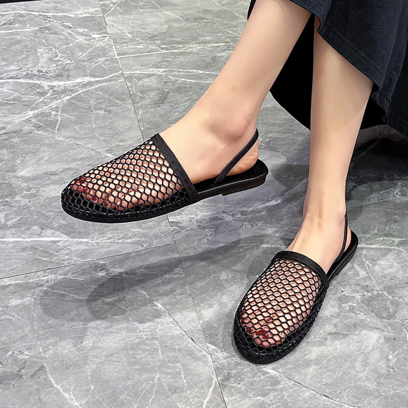 Flat mesh sandals women's 2024 summer new Korean fashion baotou comfortable two-wear feet sandals wholesale Flat mesh sandals women's 2024 summer new Korean fashion baotou comfortable two-wear feet sandals wholesale
