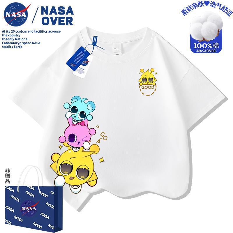 Nasa Kidsren's Rhythm Box Pure Cotton Short-Sleeved Cartoon Boys and Girls Clothing 2025 Summer New Fashionable T-Shirt Tops