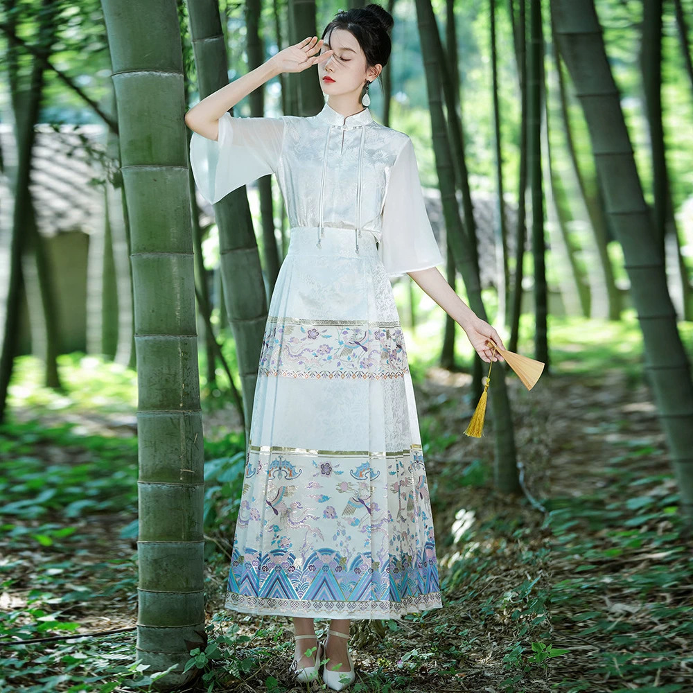 Chinese-style half skirt, new Chinese-style horse-face skirt, daily commute summer women's suit, office wear, ancient-style modified Hanfu half skirt