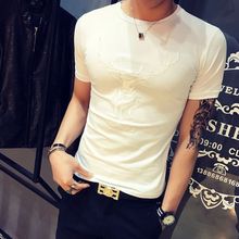 紧身短袖T恤男夏季夜店潮流韩版修身半袖体恤衫社会小伙个性帅气